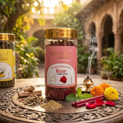 Keli Kunj Rose Dhoop Sticks Cow Dung & Herbal Dhoop Charcoal-Free & Paraben-Free Panchagavya Dhoop