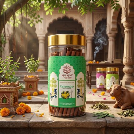 Keli Kunj VrindaFlora Dhoop Sticks Cow Dung & Herbal Dhoop Charcoal-Free & Paraben-Free Panchagavya Dhoop