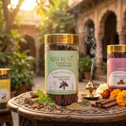 Keli Kunj Woodveda Dhoop Sticks Cow Dung & Herbal Dhoop Charcoal-Free & Paraben-Free Panchagavya Dhoop