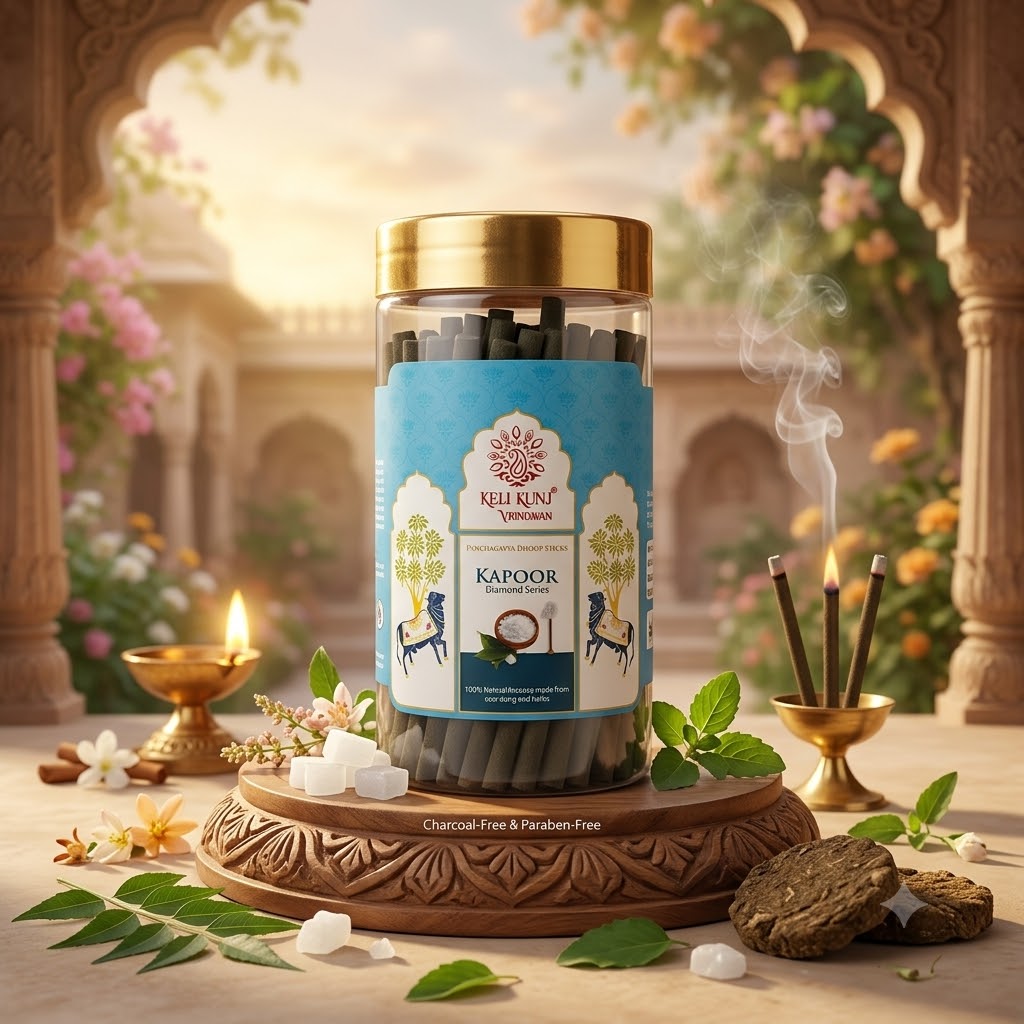Keli Kunj Kapoor Dhoop Sticks Cow Dung & Herbal Dhoop Charcoal-Free & Paraben-Free Panchagavya Dhoop Keli Kunj Kapoor Dhoop Sticks