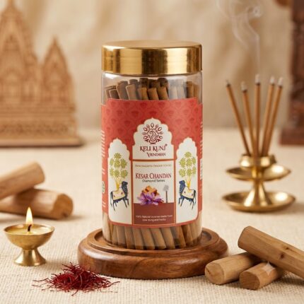 Keli Kunj Kesar Chandan Dhoop Sticks Cow Dung & Herbal Panchgavya Dhoop, Charcoal-Free & Paraben-Free