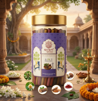 Keli Kunj 6 In 1 Dhoop Sticks Cow Dung & Herbal Dhoop Charcoal-Free & Paraben-Free panchagavya dhoop like tamal, kadamb, vrindaveda, woods, musk, kesar chandan