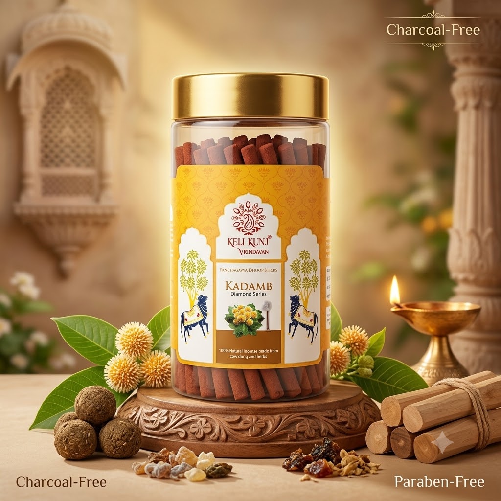 Keli Kunj Kadamb Dhoop Sticks Cow Dung & Herbal Dhoop Charcoal-Free & Paraben-Free Panchagavya Dhoop Keli Kunj Kadamb Dhoop Sticks Cow Dung & Herbal Dhoop Charcoal-Free & Paraben-Free Panchagavya Dhoop