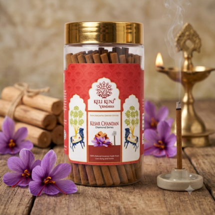 Keli Kunj Kesar Chandan Dhoop Sticks Cow Dung & Herbal Dhoop Charcoal-Free & Paraben-Free panchagavya dhoop