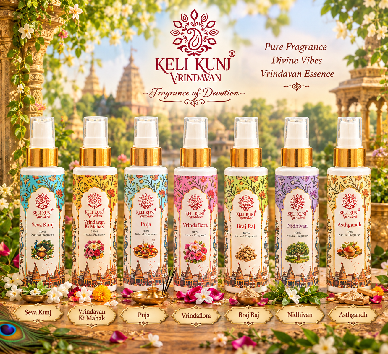 Keli Kunj Seven Perfume Combo – Alcohol Free Vrindavan Fragrances